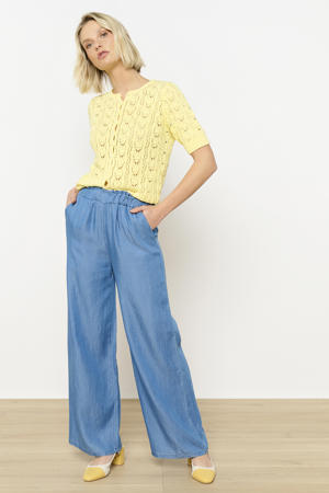 denim wide leg high waist broek medium blue denim