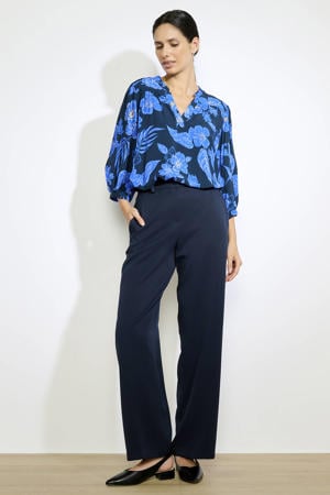 wide leg regular waist broek donkerblauw