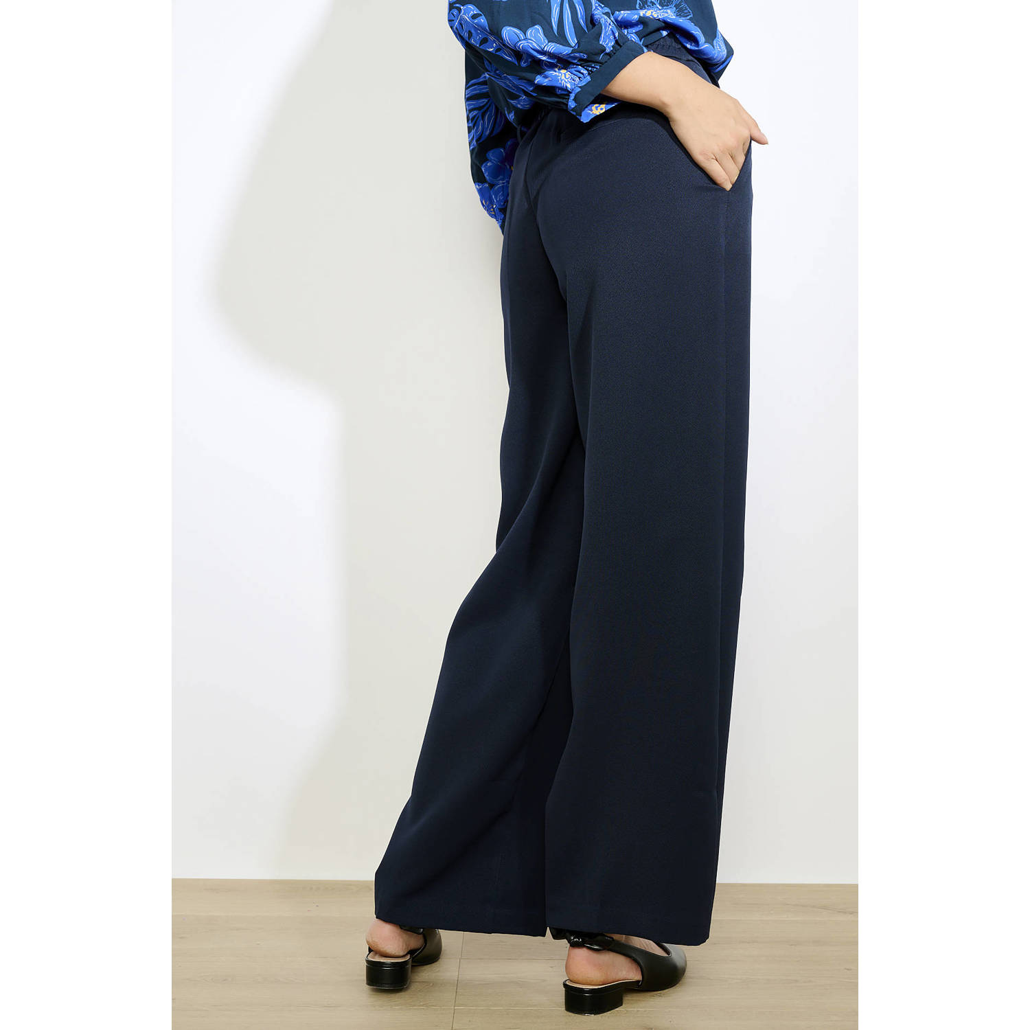 LOLALIZA wide leg regular waist broek donkerblauw