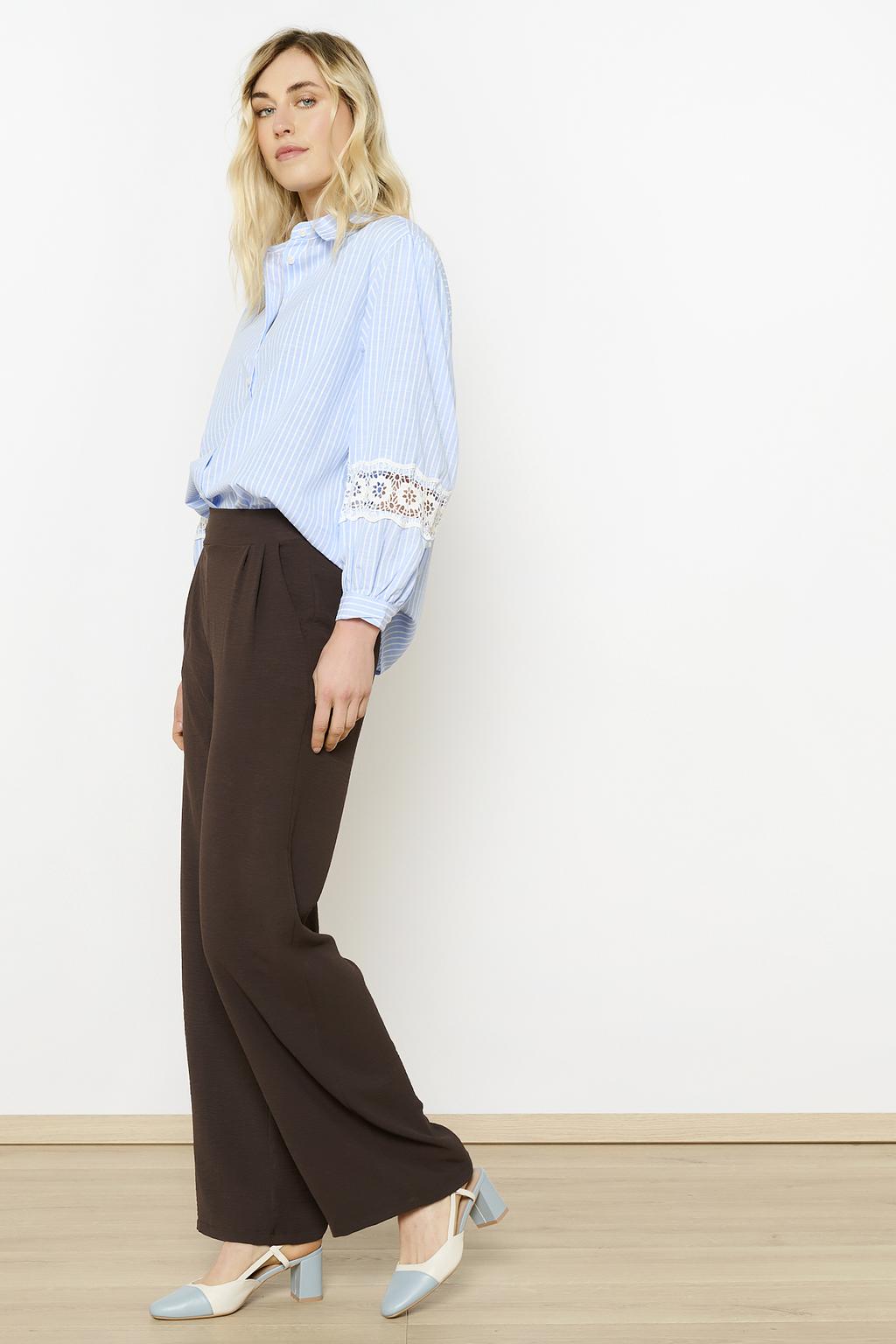 Donkerblauwe dames LOLALIZA wide leg high waist broek met effen