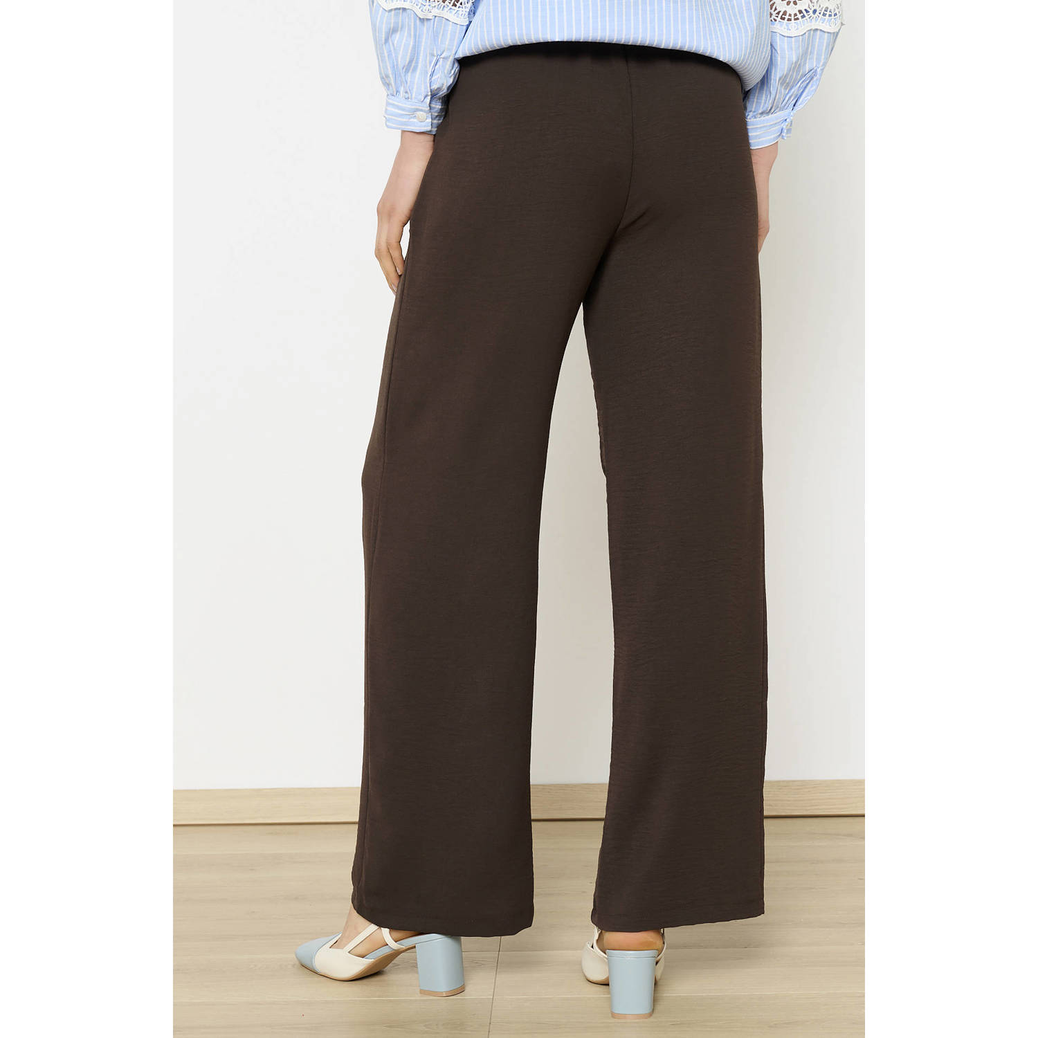 LOLALIZA wide leg high waist broek donkerbruin
