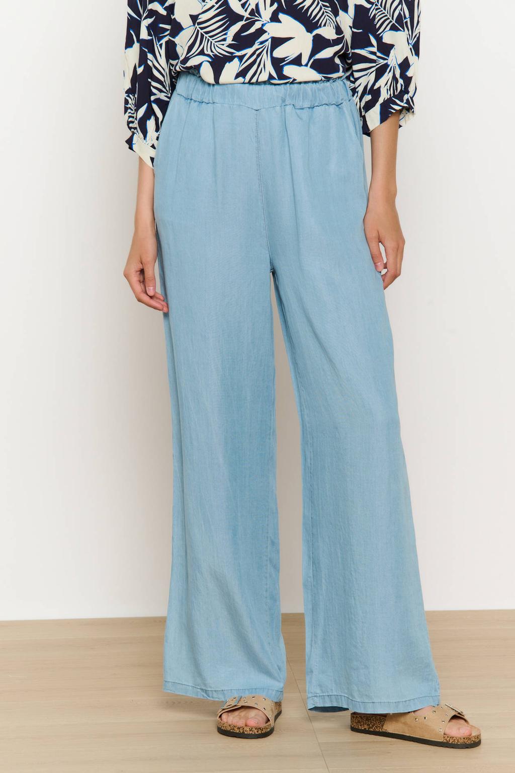 Lichtblauwe dames LOLALIZA wide leg high waist broek van denim met effen