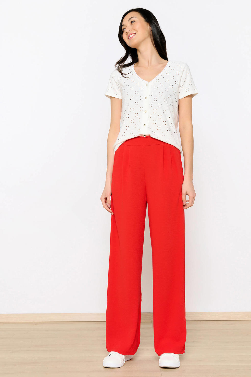 Rode dames LOLALIZA wide leg high waist broek met effen