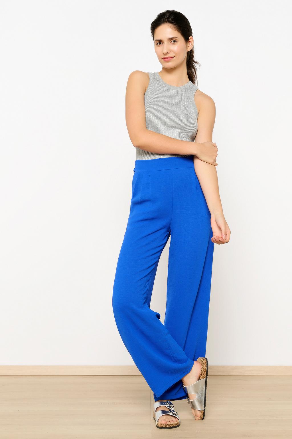 Blauwe dames LOLALIZA wide leg high waist broek met effen