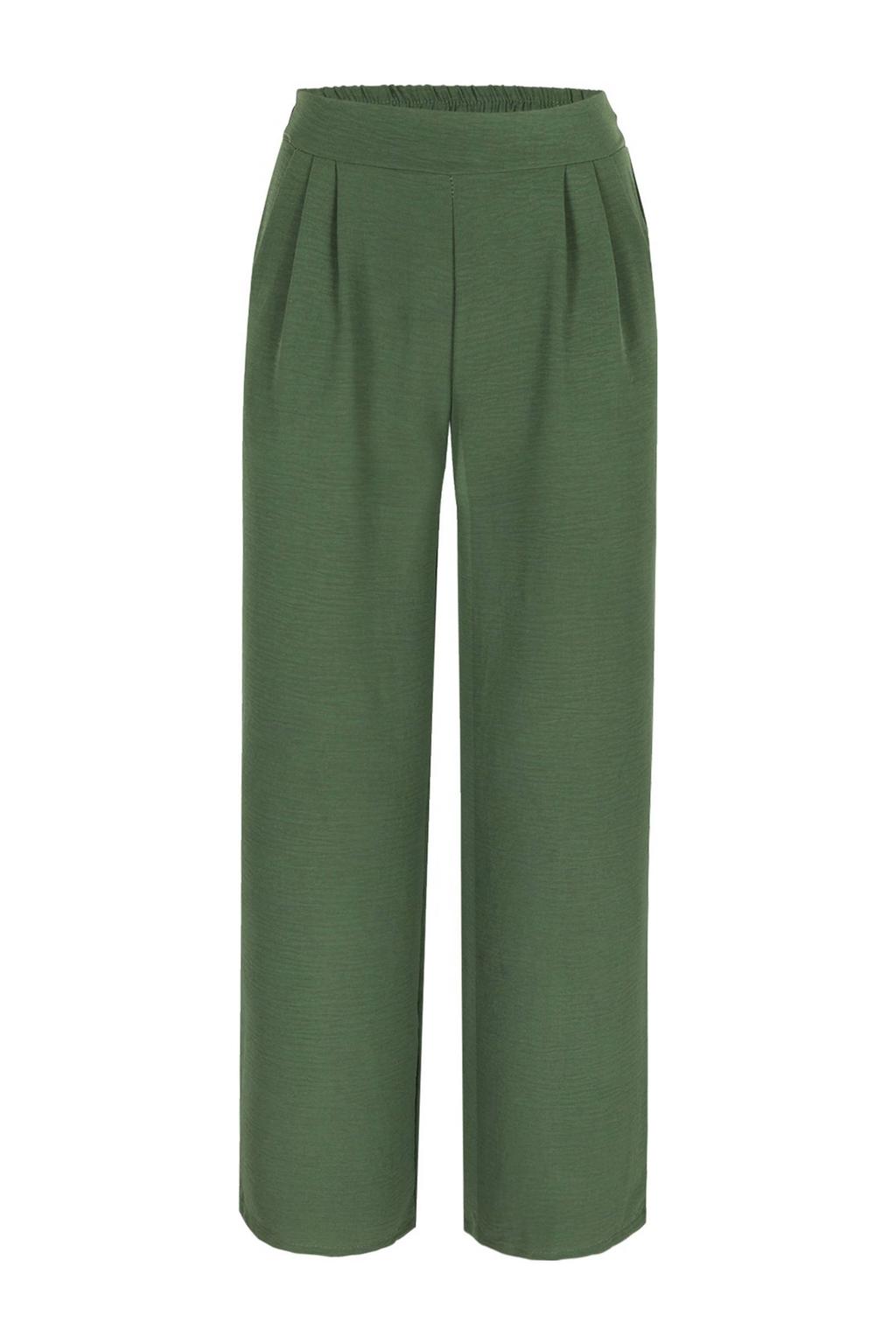 Groene dames LOLALIZA wide leg broek met high waist en effen
