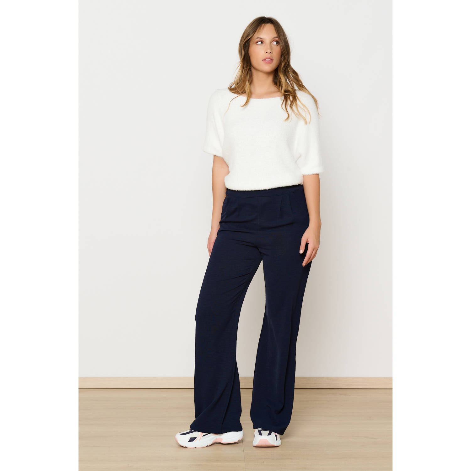 LOLALIZA wide leg high waist broek donkerblauw