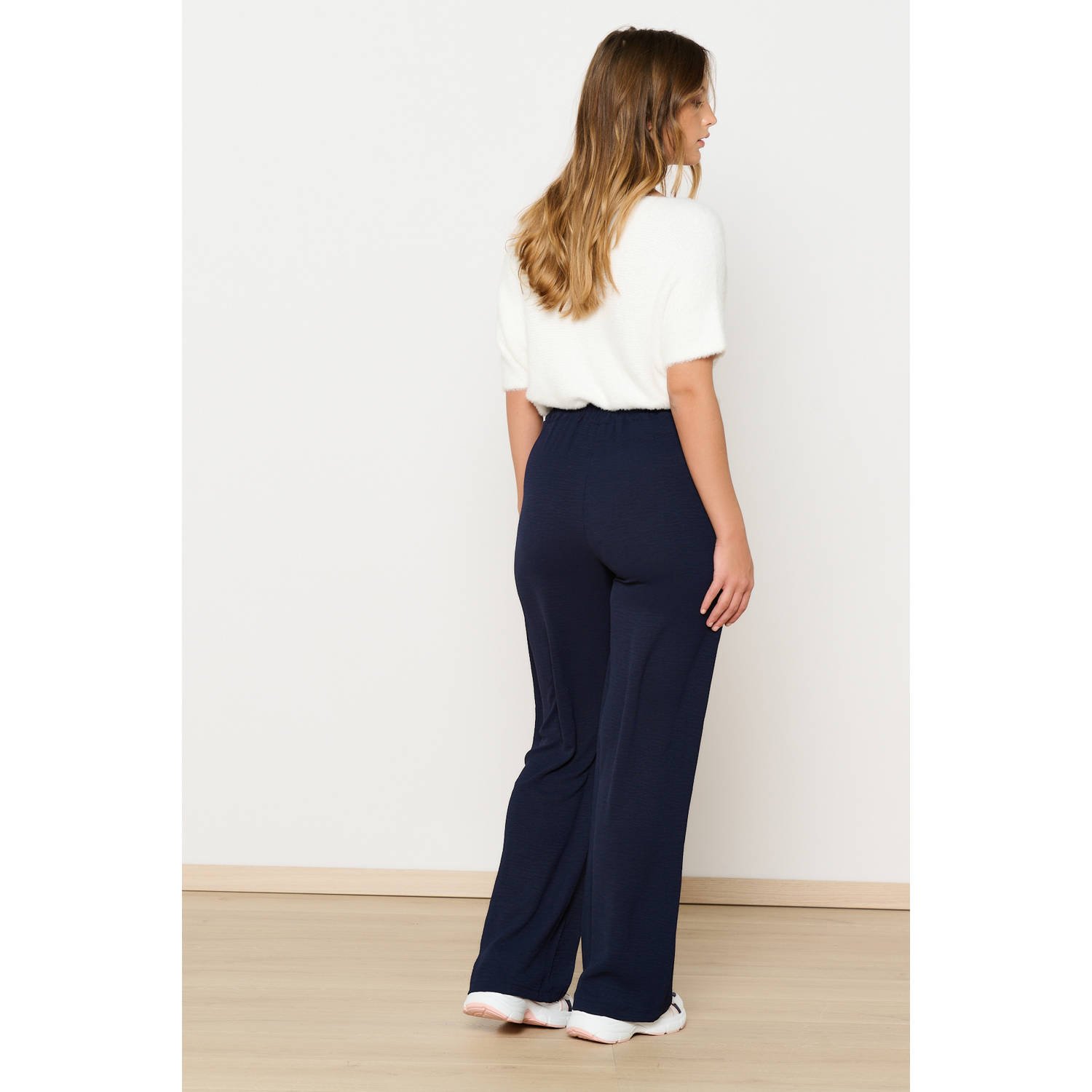 LOLALIZA wide leg high waist broek donkerblauw