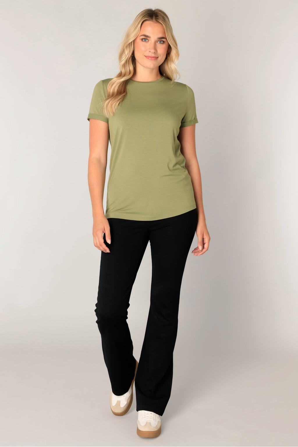 Groene dames Base Level T-shirt met effen, korte mouwen en ronde hals