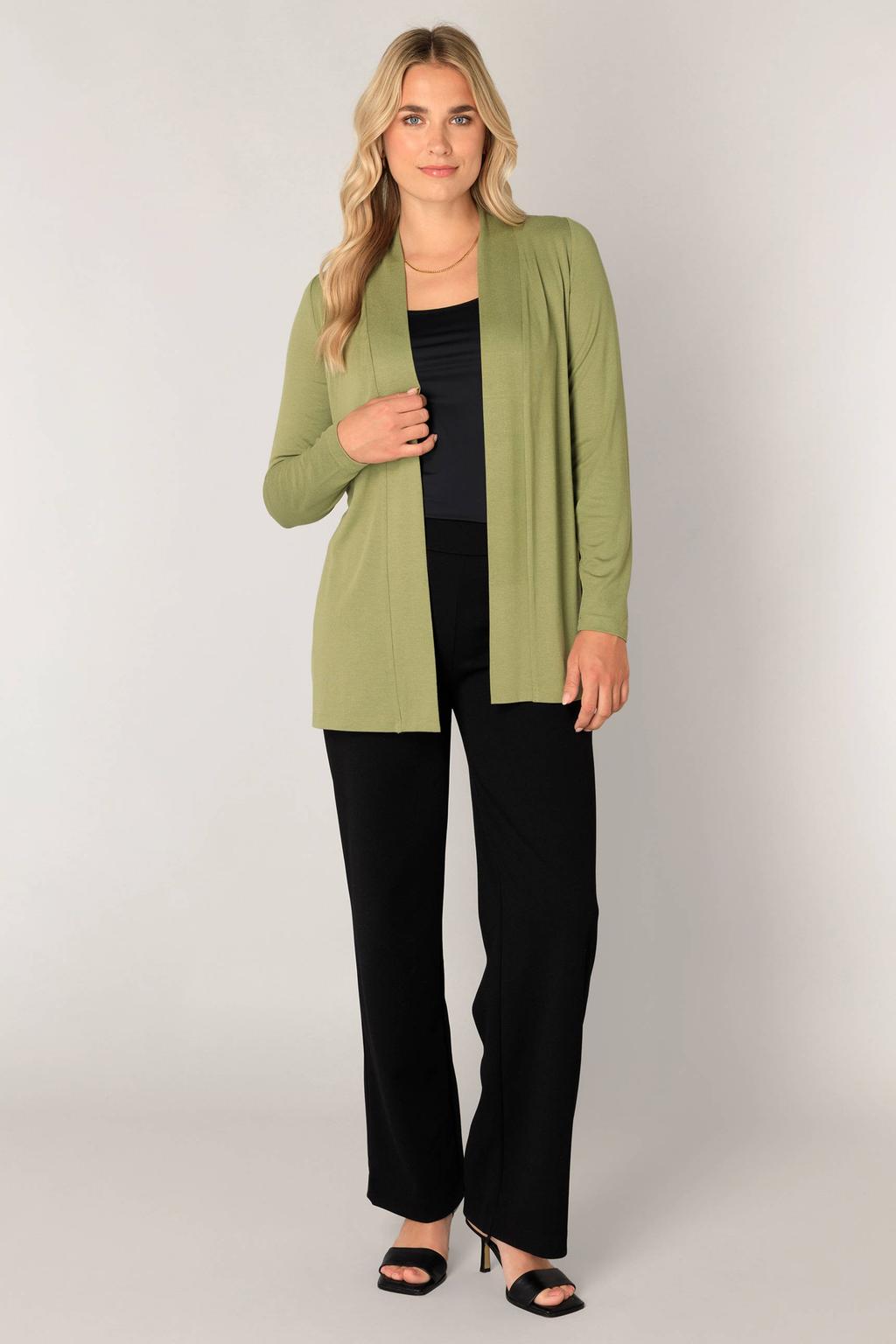 dames Base Level vest fijn gebreid met effen, lange mouwen en openvallende hals