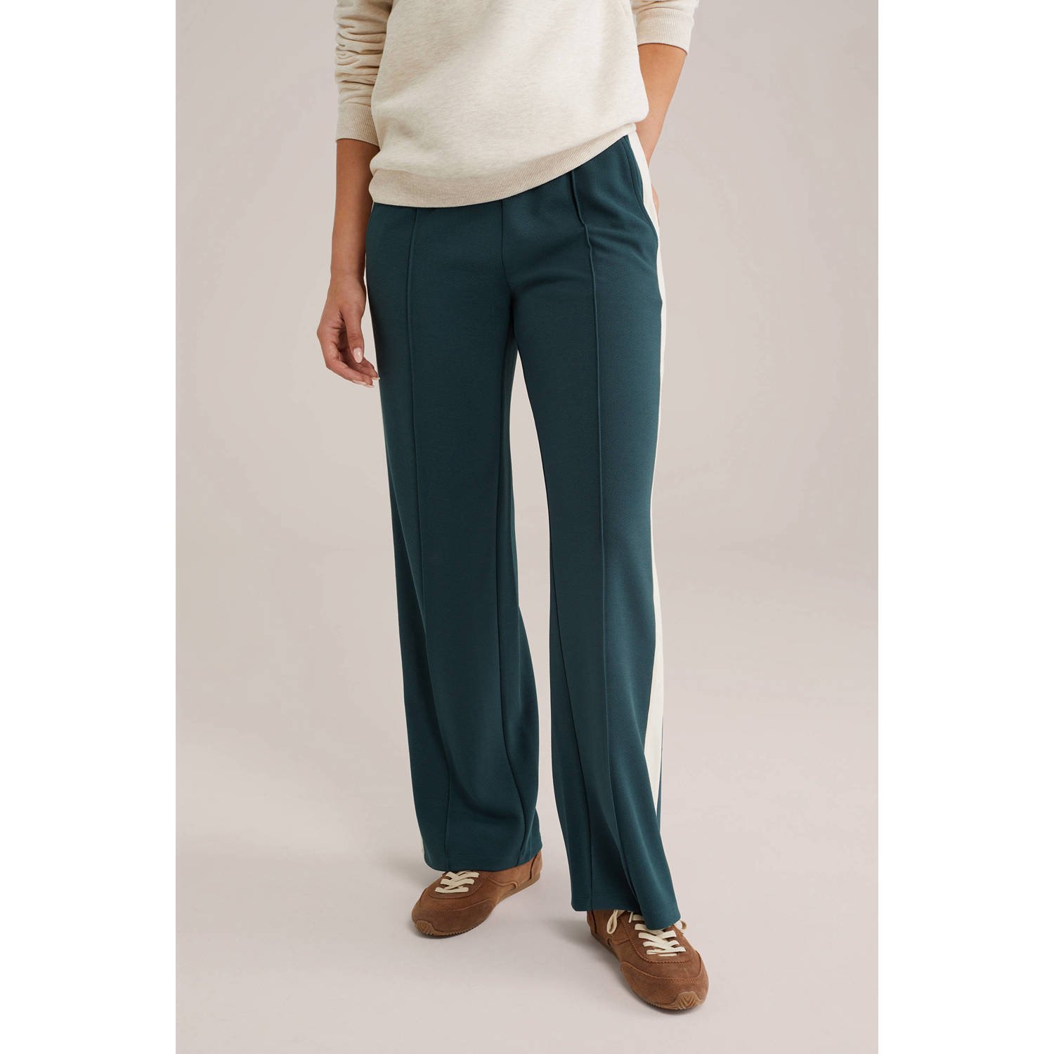WE Fashion straight regular waist broek donkergroen