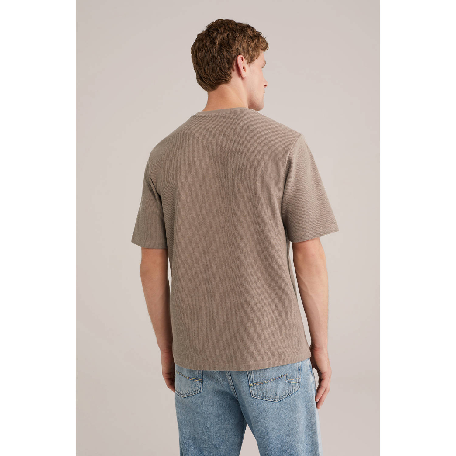WE Fashion T-shirt met textuur taupe