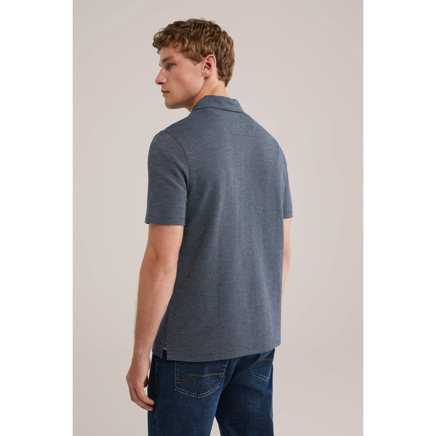 WE Fashion slim polo donkerblauw