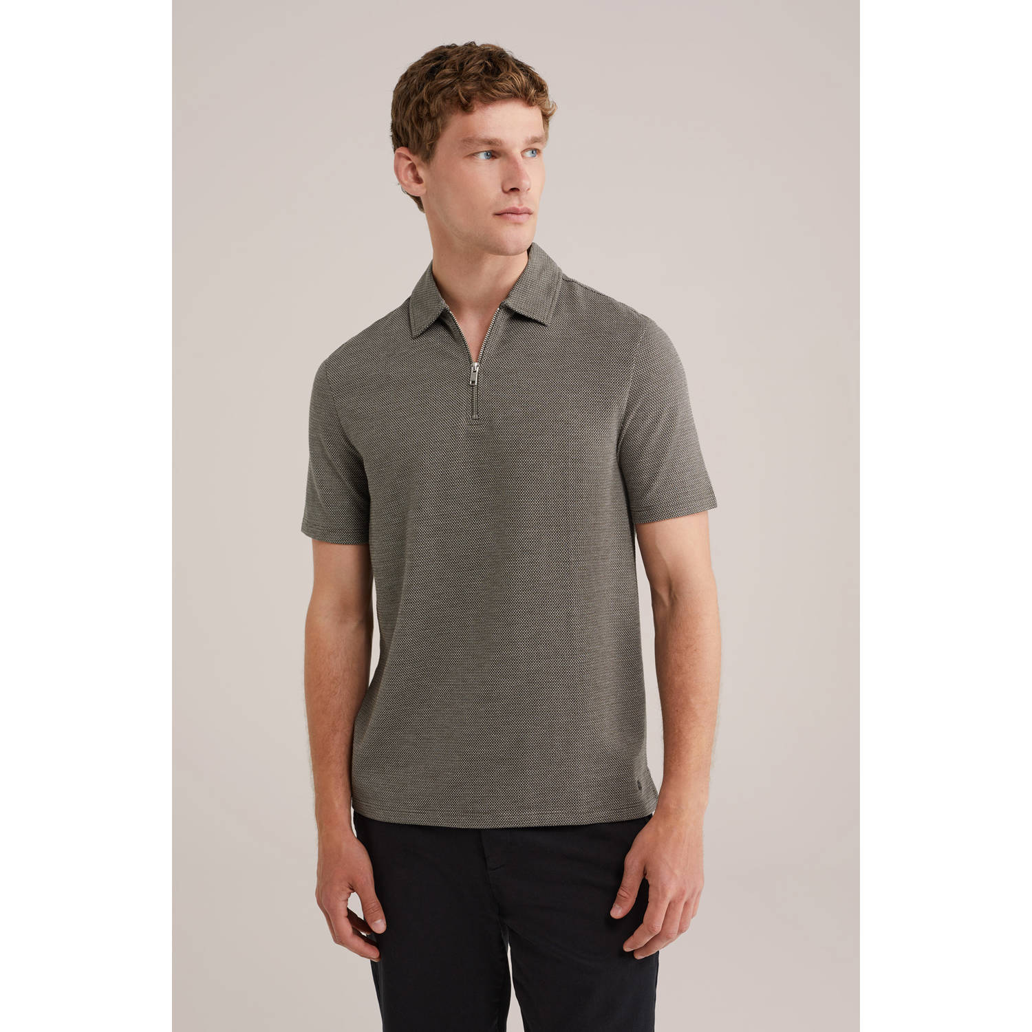 WE Fashion slim polo donkergroen