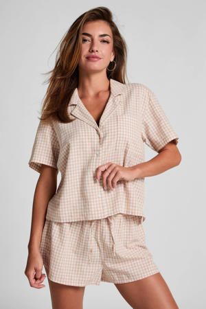 linnen pyjamashort beige/wit