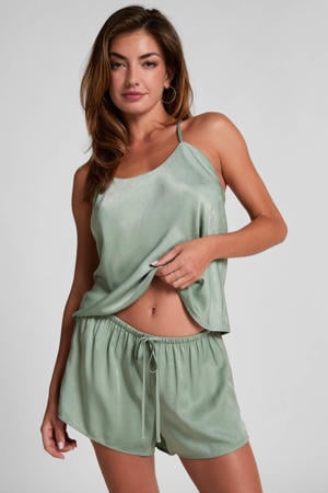 satijnlook pyjamashort Ayla grijsgroen