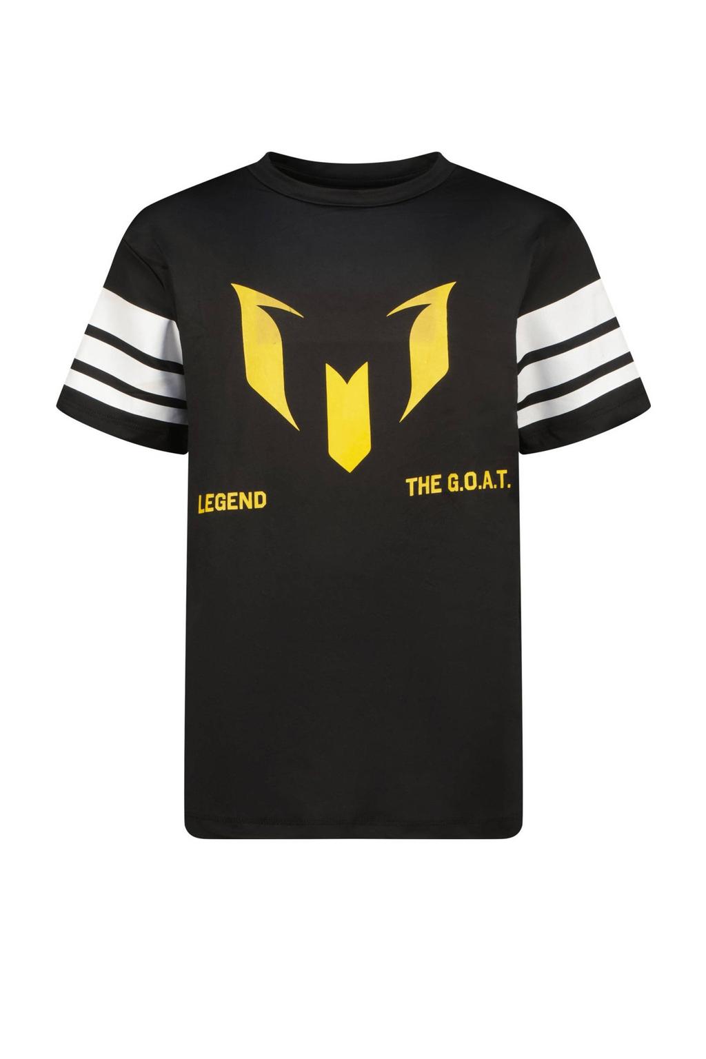 Zwart en witte jongens Messi T-shirt van polyester met logo dessin, korte mouwen en ronde hals