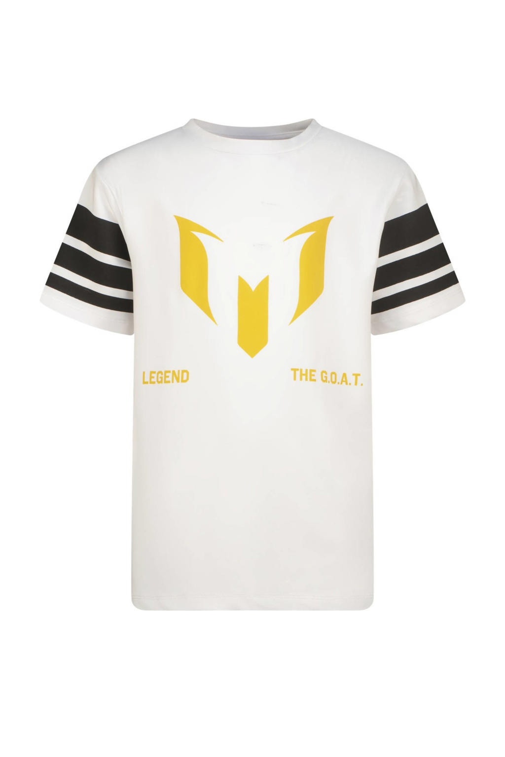 Wit en zwarte jongens Messi T-shirt van polyester met logo dessin, korte mouwen en ronde hals