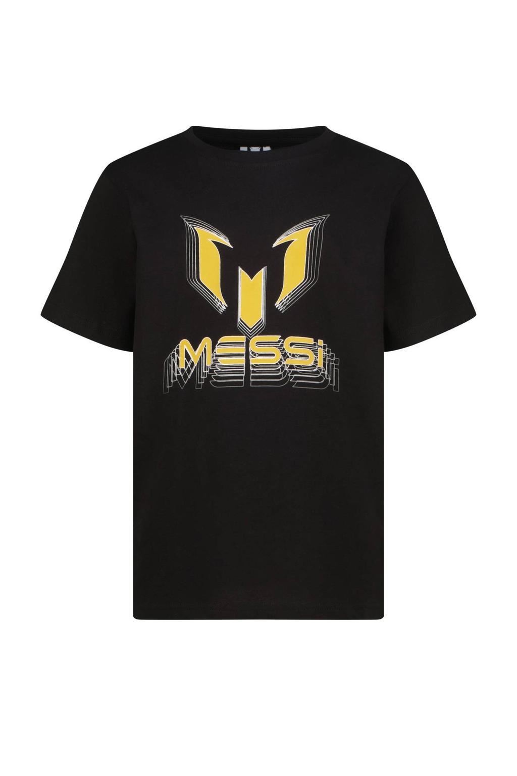 Zwarte jongens Messi T-shirt van katoen met logo dessin, korte mouwen en ronde hals
