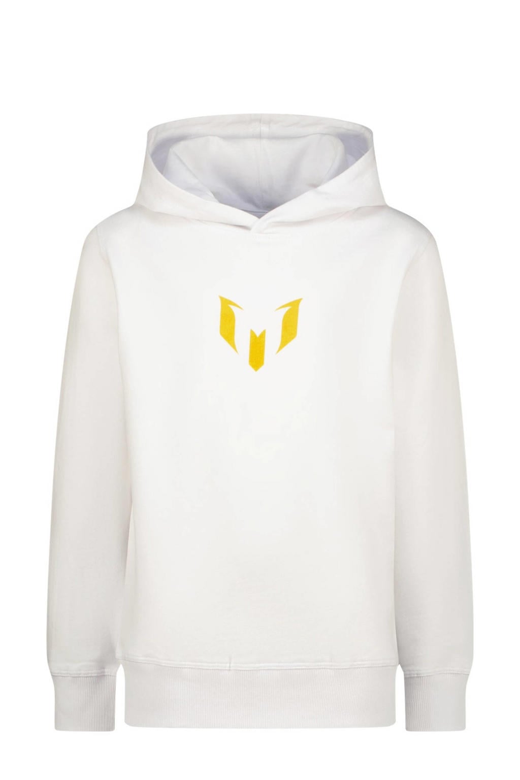 Witte jongens Messi hoodie van sweat materiaal met backprint, lange mouwen en capuchon