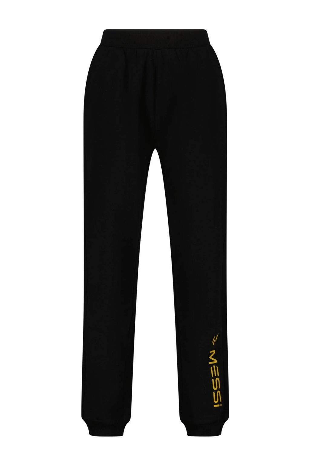 Zwarte jongens Messi regular joggingbroek van sweat materiaal met elastische tailleband en logo dessin