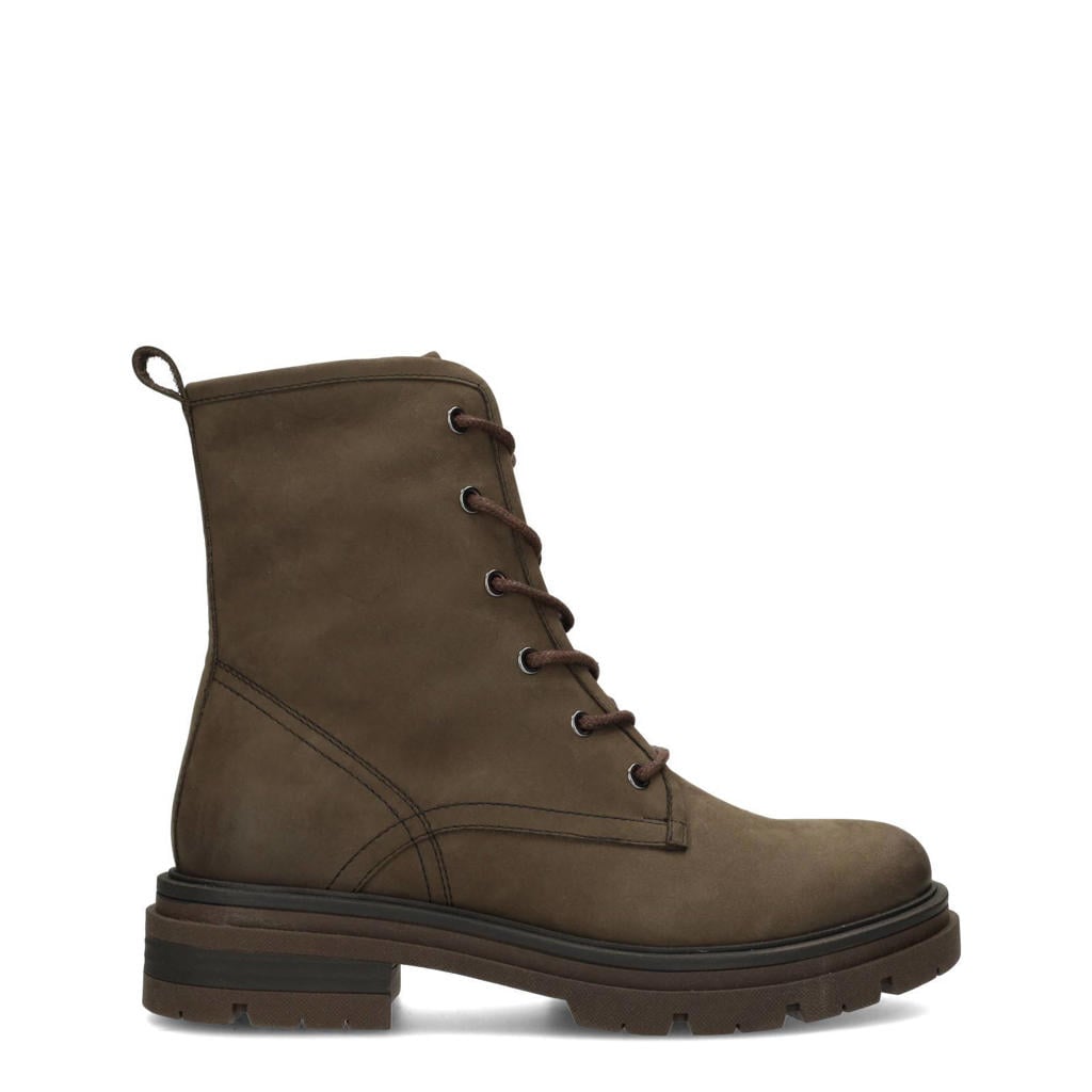 Donkerblauwe dames PS Poelman Jae nubuck veterboots met rits- en vetersluiting
