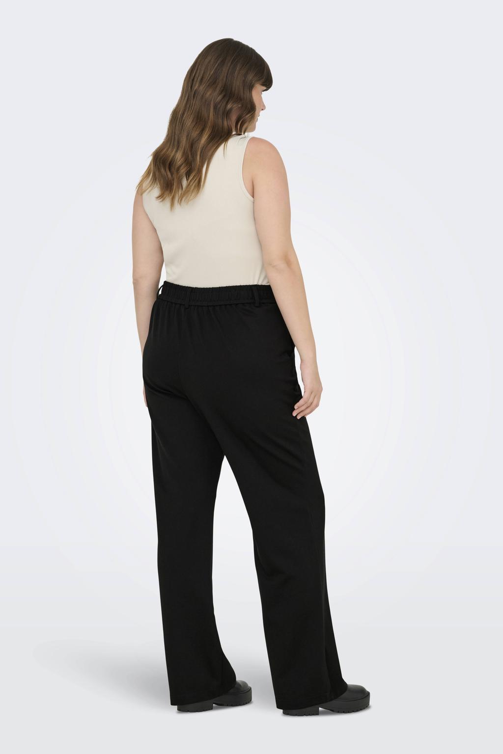 Zwarte dames ONLY CARMAKOMA straight regular waist broek van viscose met elastische inzet en effen
