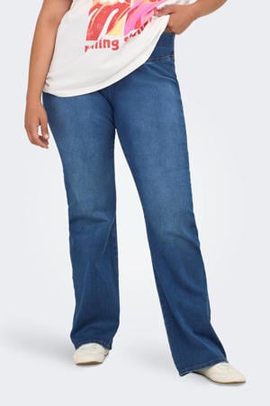 high waist flared jeans dark blue denim