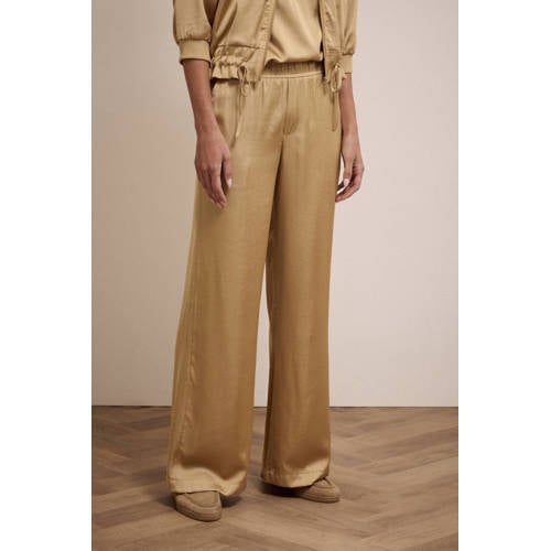 Tramontana satijnen wide leg regular waist casual broek camel afbeelding