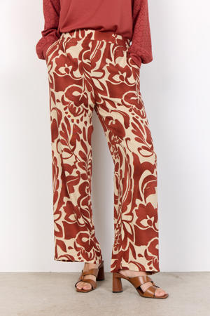 wide leg regular waist broek roodbruin