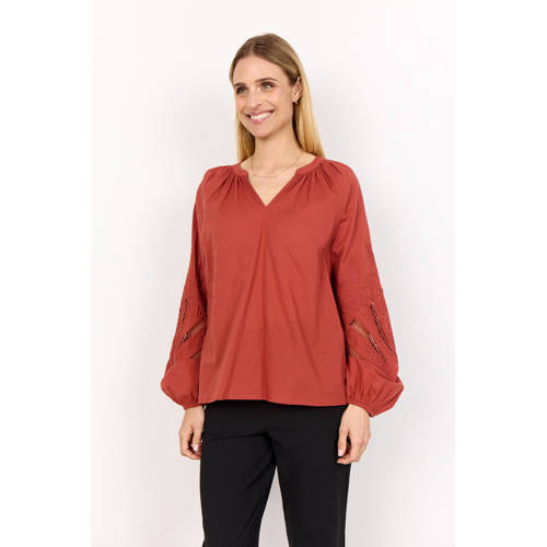 Soyaconcept blousetop roodbruin broderie afbeelding