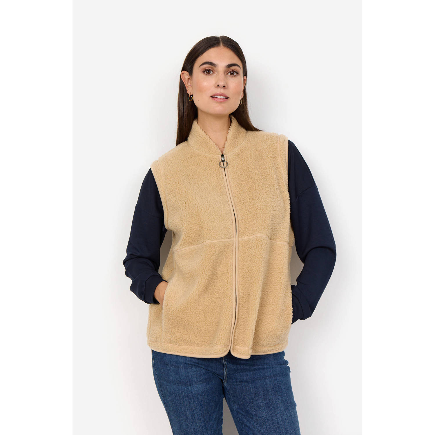 Soyaconcept Teddy Gilet met ritssluiting Beige Dames