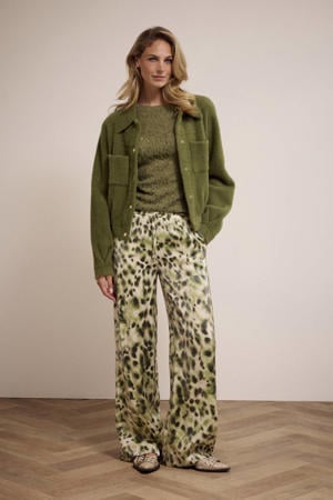 wide leg regular waist casual broek groen