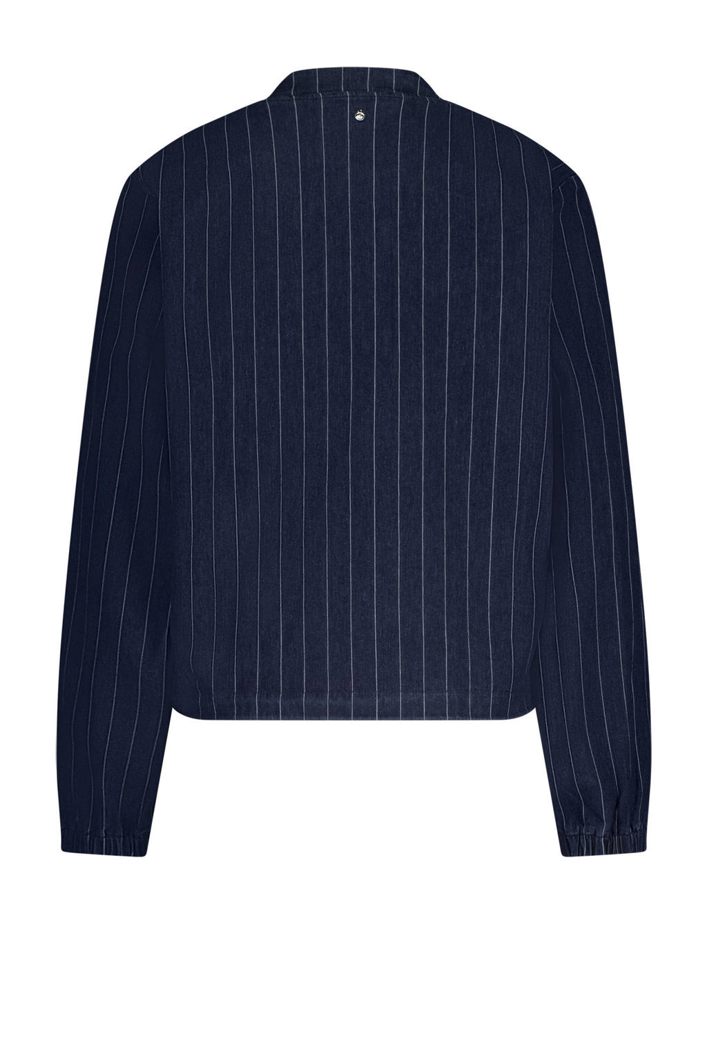 Dark blue denim dames Tramontana bomberjack dark blue van katoen met krijtstreepprint, lange mouwen en opstaande kraag