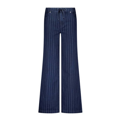Tramontana wide leg regular waist broek met krijtstreep dark blue denim afbeelding