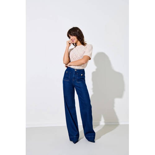 ONLY high waist wide leg jeans dark blue denim afbeelding
