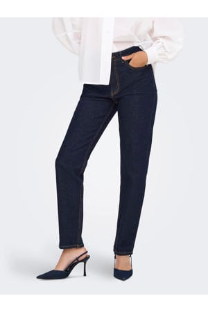 high waist straight leg jeans dark blue denim