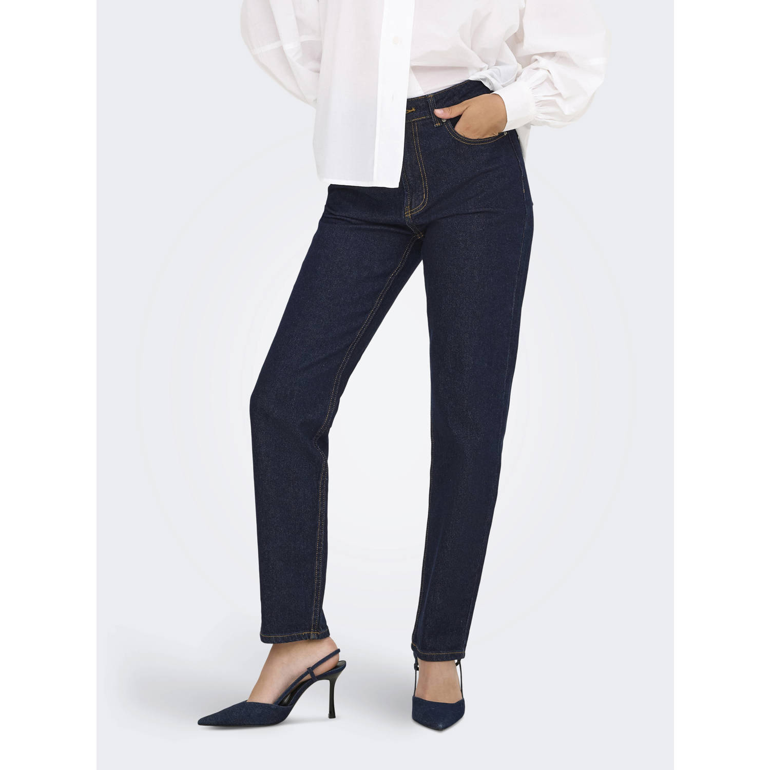 ONLY high waist straight leg jeans dark blue denim