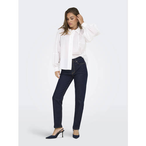 ONLY high waist straight leg jeans dark blue denim afbeelding