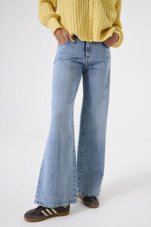 wide leg jeans light blue denim met glitter