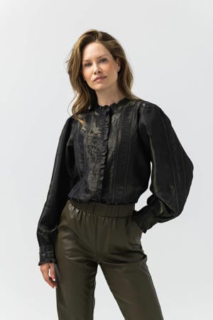 imitatieleren flared regular waist flared broek groen