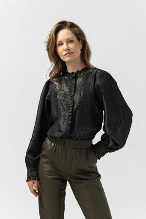 imitatieleren flared regular waist flared broek groen