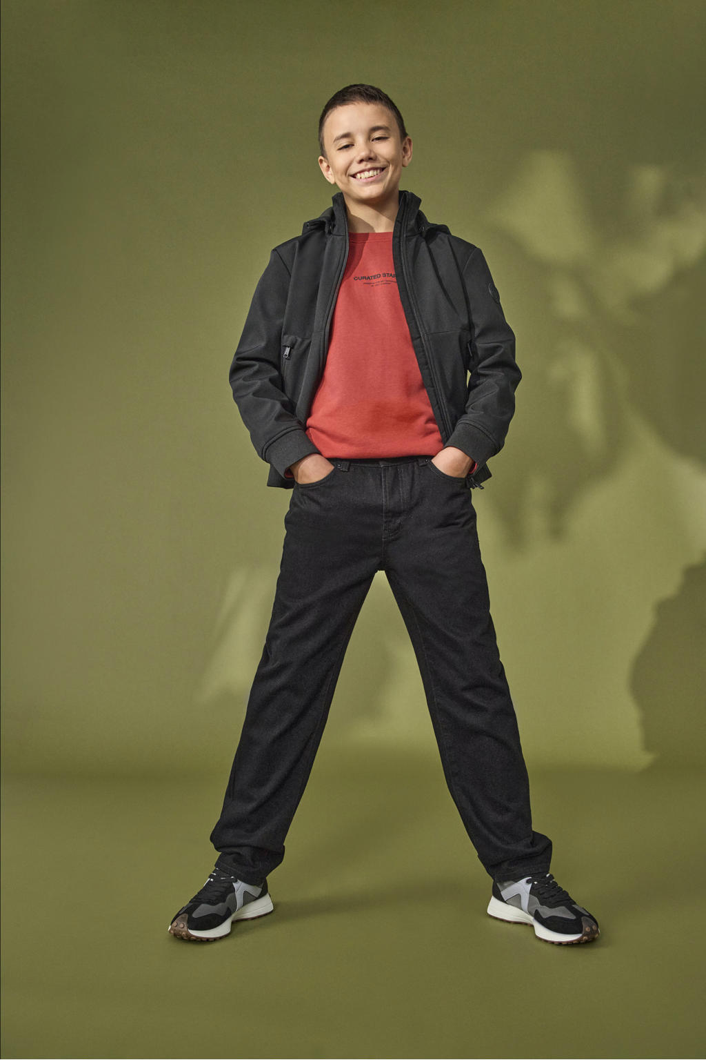 Zwarte jongens ONLY & SONS JUNIOR softshell jas van polyester met effen, lange mouwen en ritssluiting