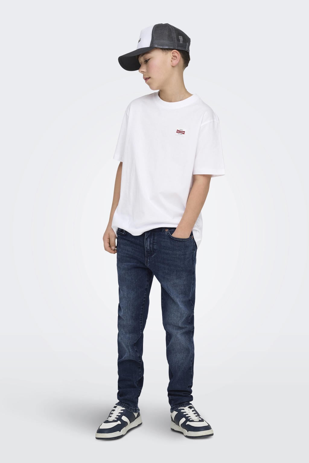 Dark blue denim jongens ONLY & SONS JUNIOR slim fit jeans dark blue