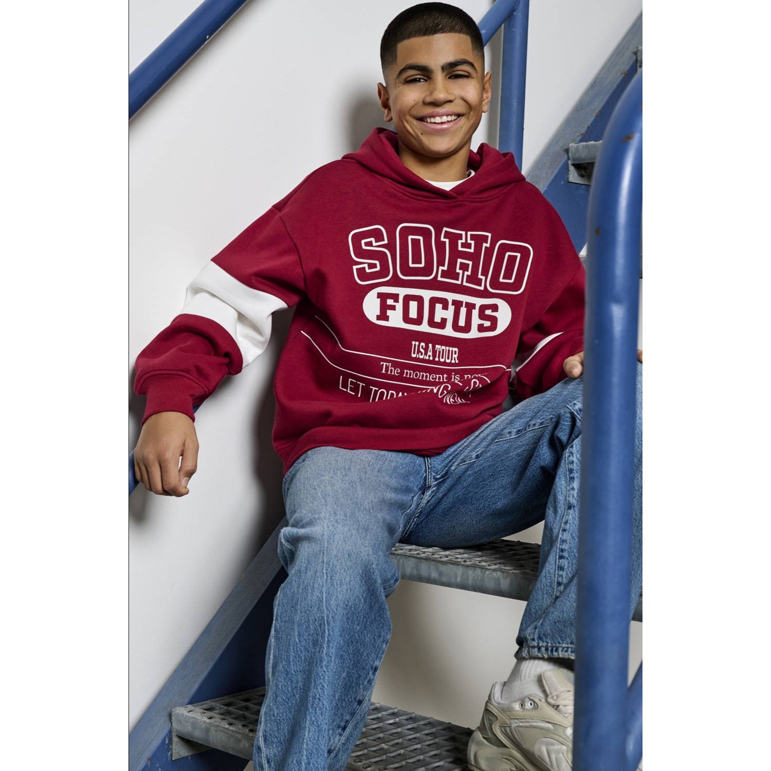 ONLY & SONS JUNIOR hoodie donkerrood
