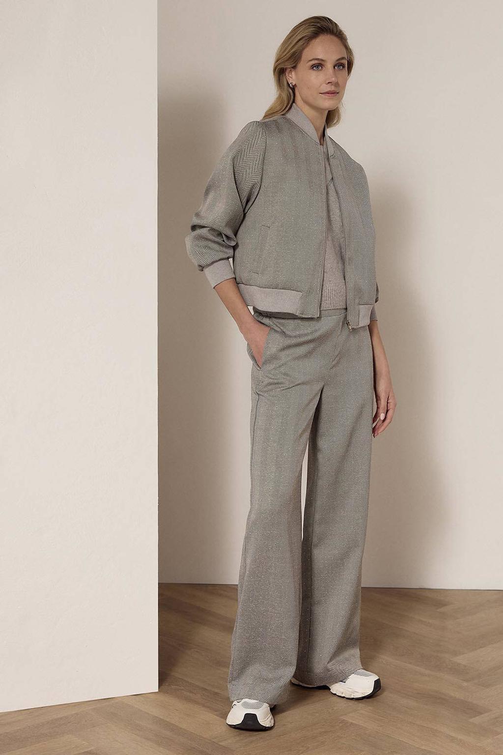 Grijs melange dames Tramontana wide leg regular waist casual broek melange