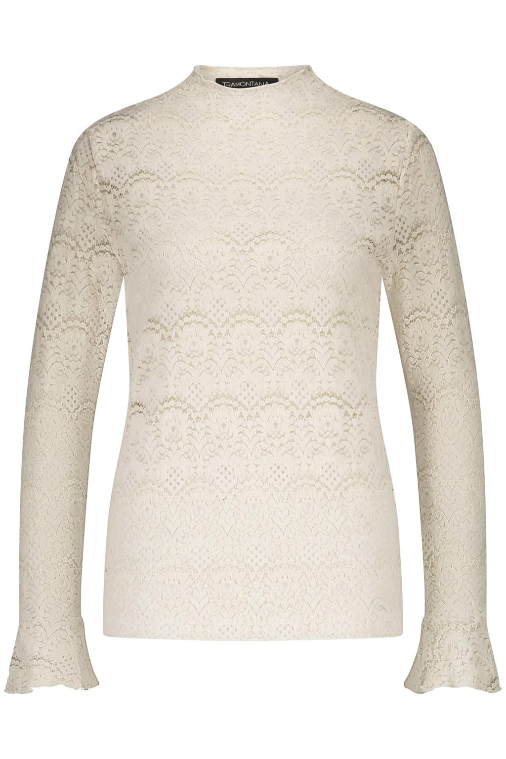 Ecru dames Tramontana top van polyamide met effen, lange mouwen en kant