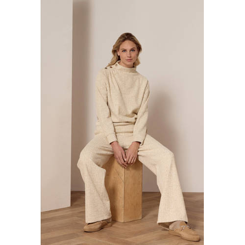 Tramontana bouclé bouclé wide leg regular waist pantalon crème met lurex afbeelding