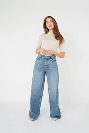 high waist wide leg jeans light blue denim