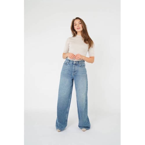 Est'seven high waist wide leg jeans light blue denim afbeelding