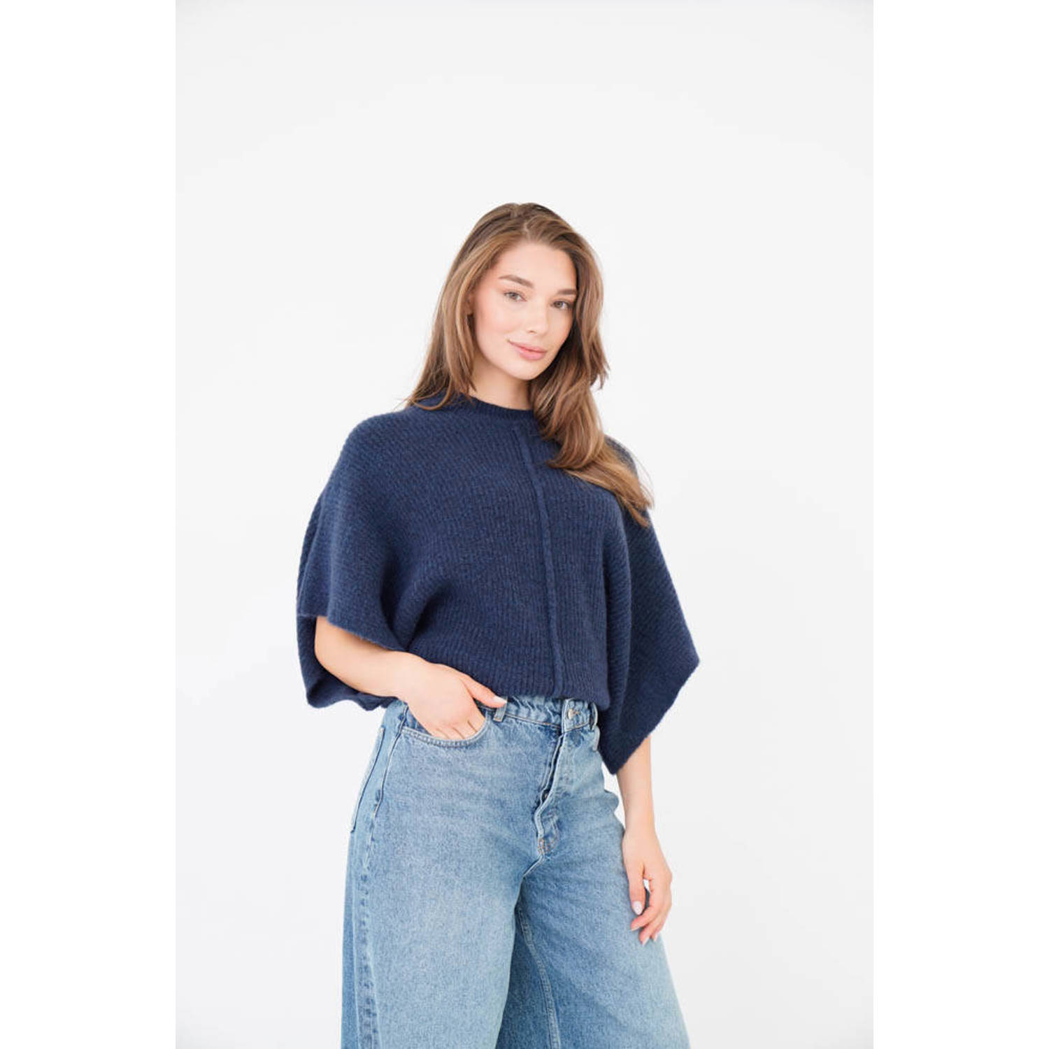 Est'seven gebreide trui met wol donkerblauw